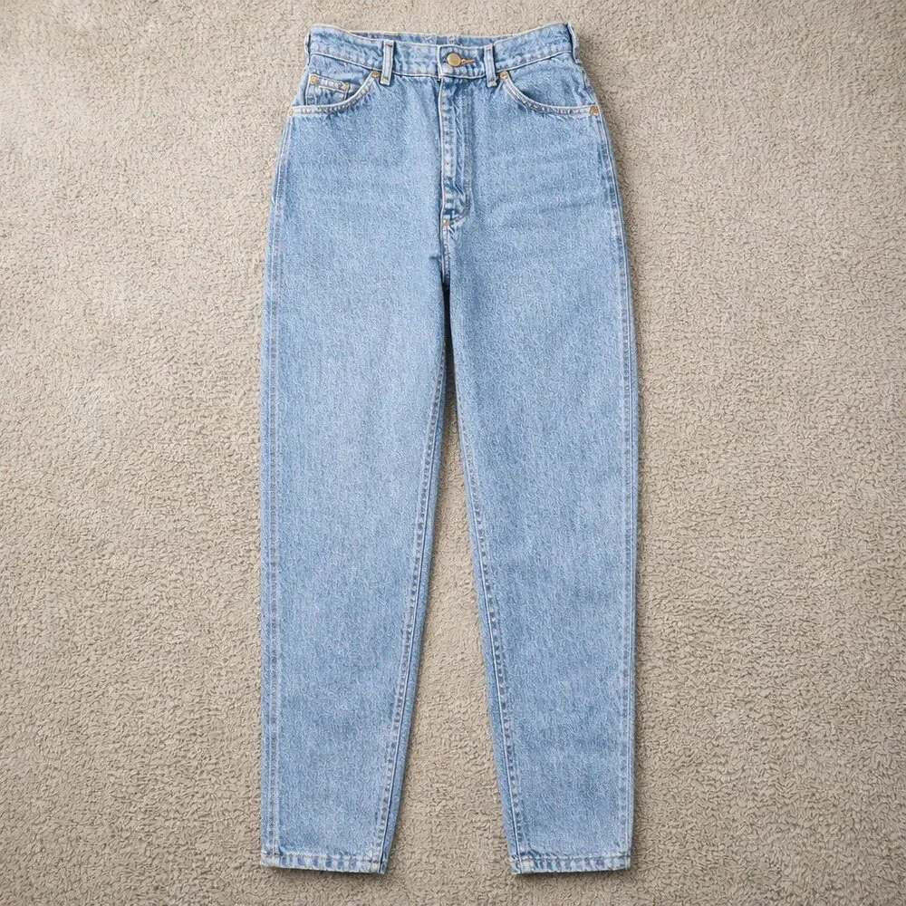 Vintage High Waist Mom Jeans Women's 24x30 (8M) Curvy Straight Tapered Stonewash